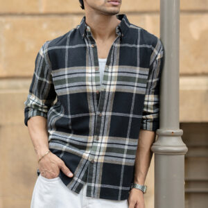 black macro checks button down shirt