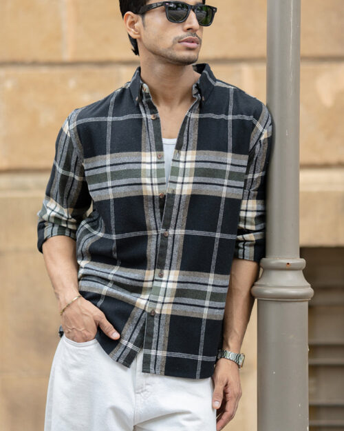 black macro checks button down shirt