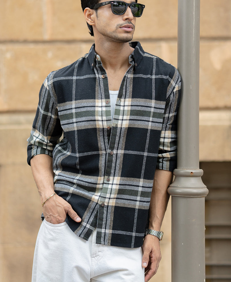 black macro checks button down shirt black macro checks button down shirt