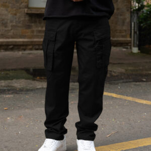 black regular fit cotton utility cargo pant
