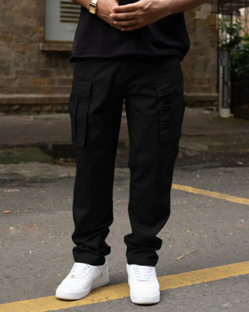 black regular fit cotton utility cargo pant