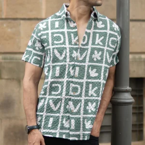 green printed structured shirt