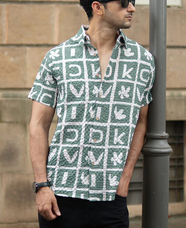 green printed structured shirt green printed structured shirt