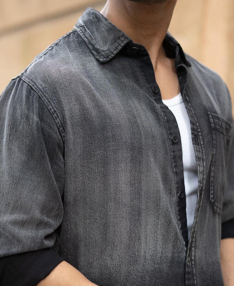 black sprayed denim shirt black sprayed denim shirt