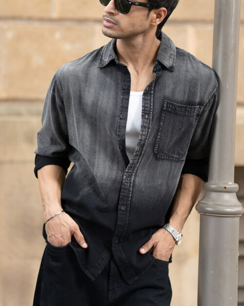 black sprayed denim shirt