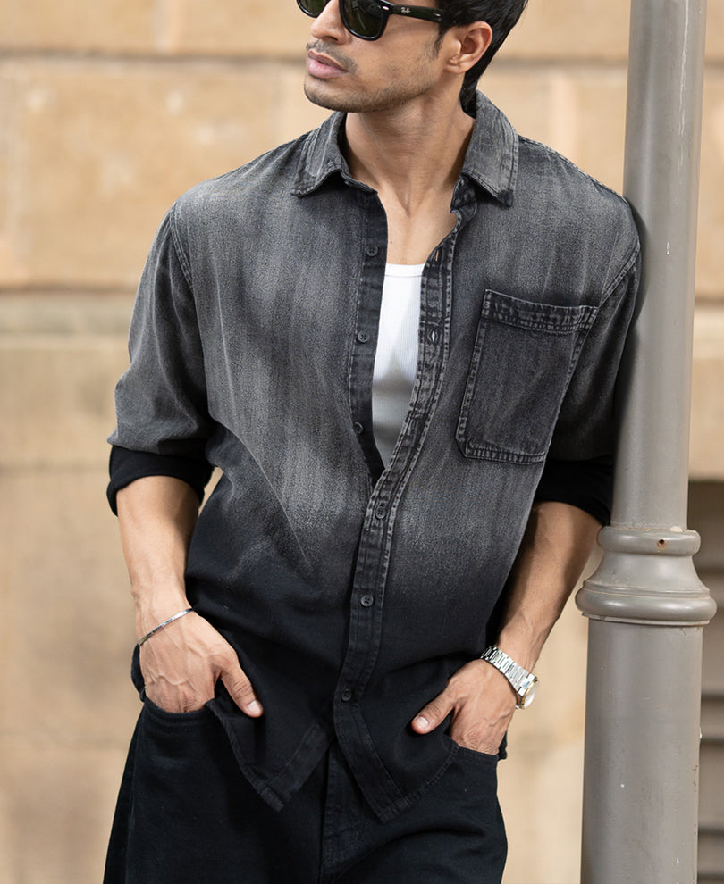 black sprayed denim shirt black sprayed denim shirt