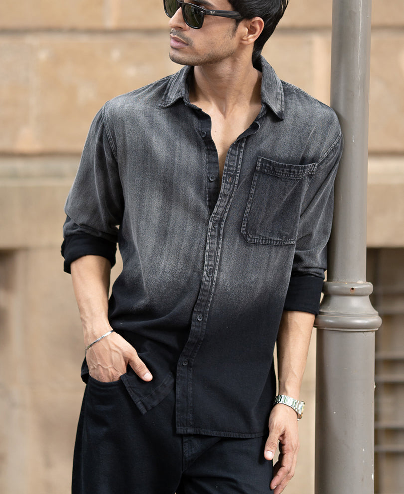 black sprayed denim shirt black sprayed denim shirt