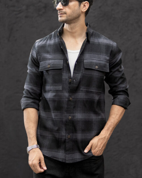 black checks shirt