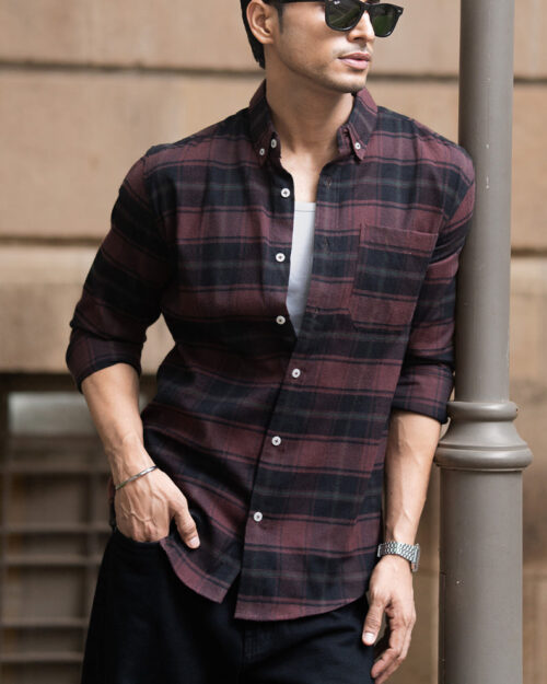 burnt brick lightweight checks shirt
