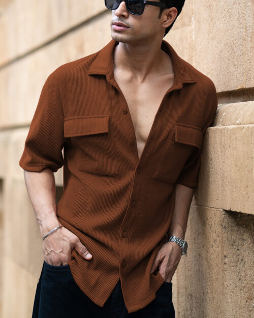 brown shirt with pockets