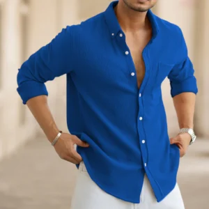 royal blue structured knit shirt