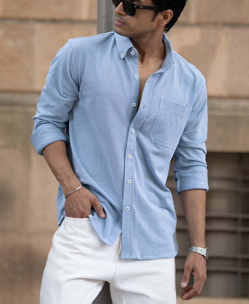 blue knitted button down shirt blue knitted button down shirt