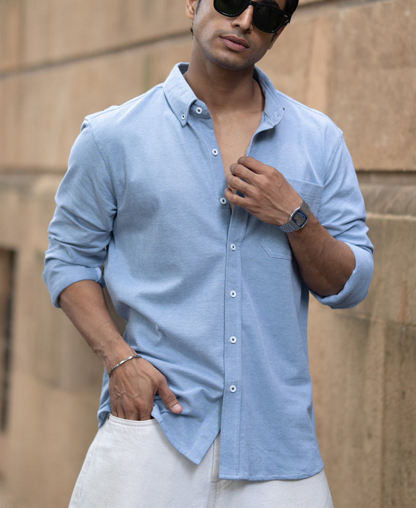 blue knitted button down shirt blue knitted button down shirt