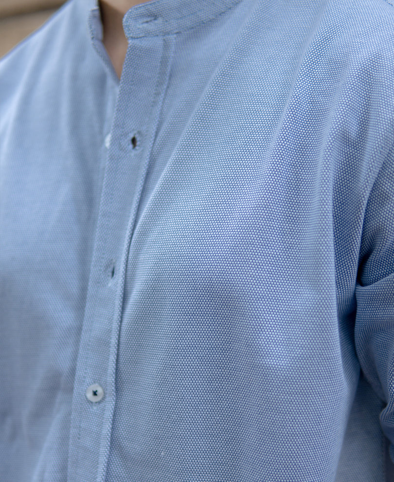 blue knitted mandarin collar shirt blue knitted mandarin collar shirt