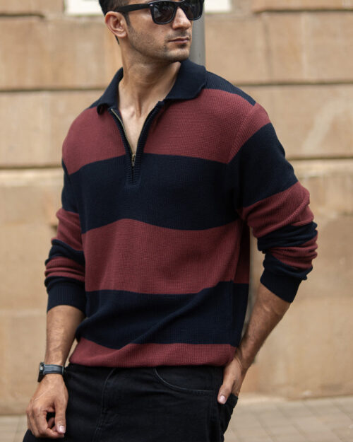 brown and navy striped t shirt