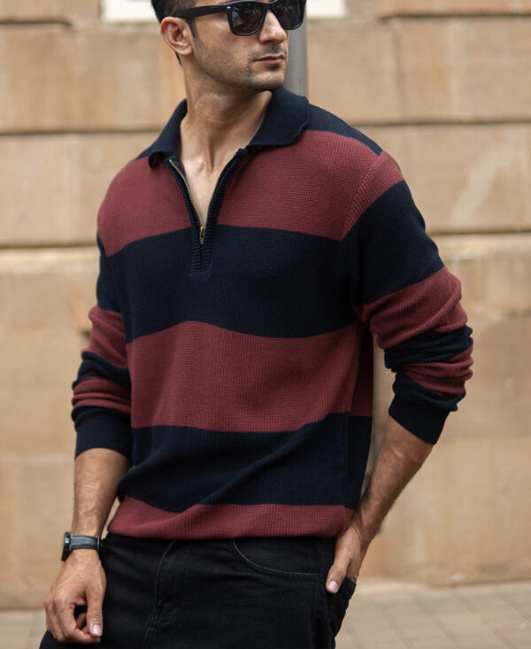 brown and navy striped t shirt
