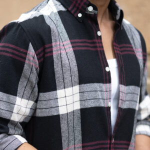 black checks button down shirt