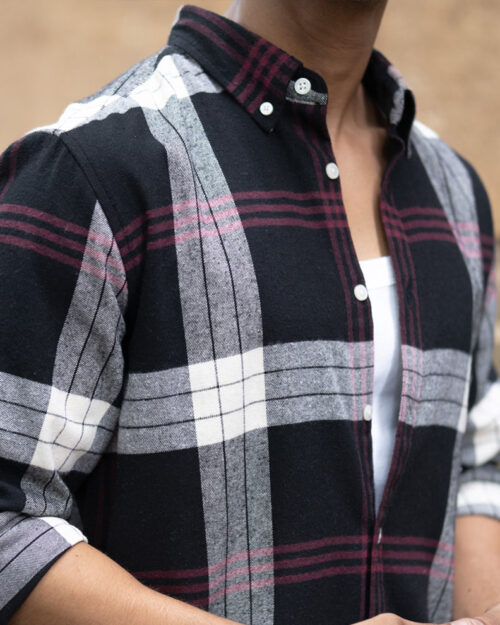 black checks button down shirt