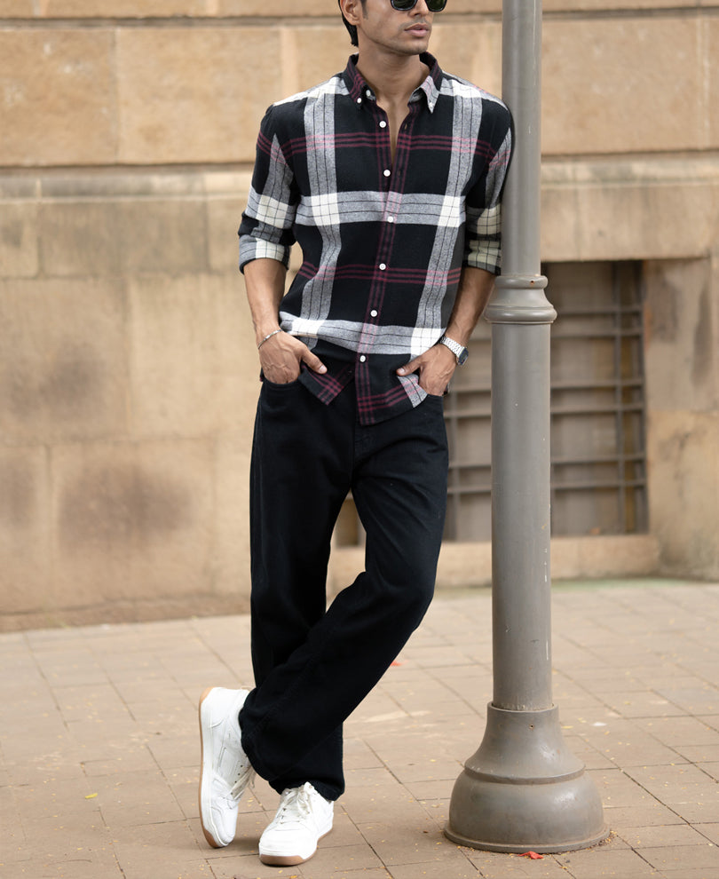 black checks button down shirt black checks button down shirt