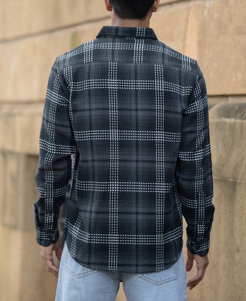 black structured double pockets checked shirt black structured double pockets checked shirt