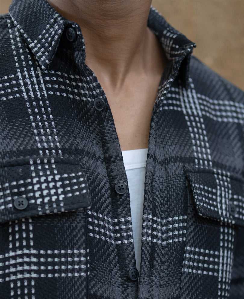 black structured double pockets checked shirt black structured double pockets checked shirt
