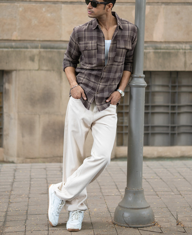 brown structured checks shirt brown structured checks shirt