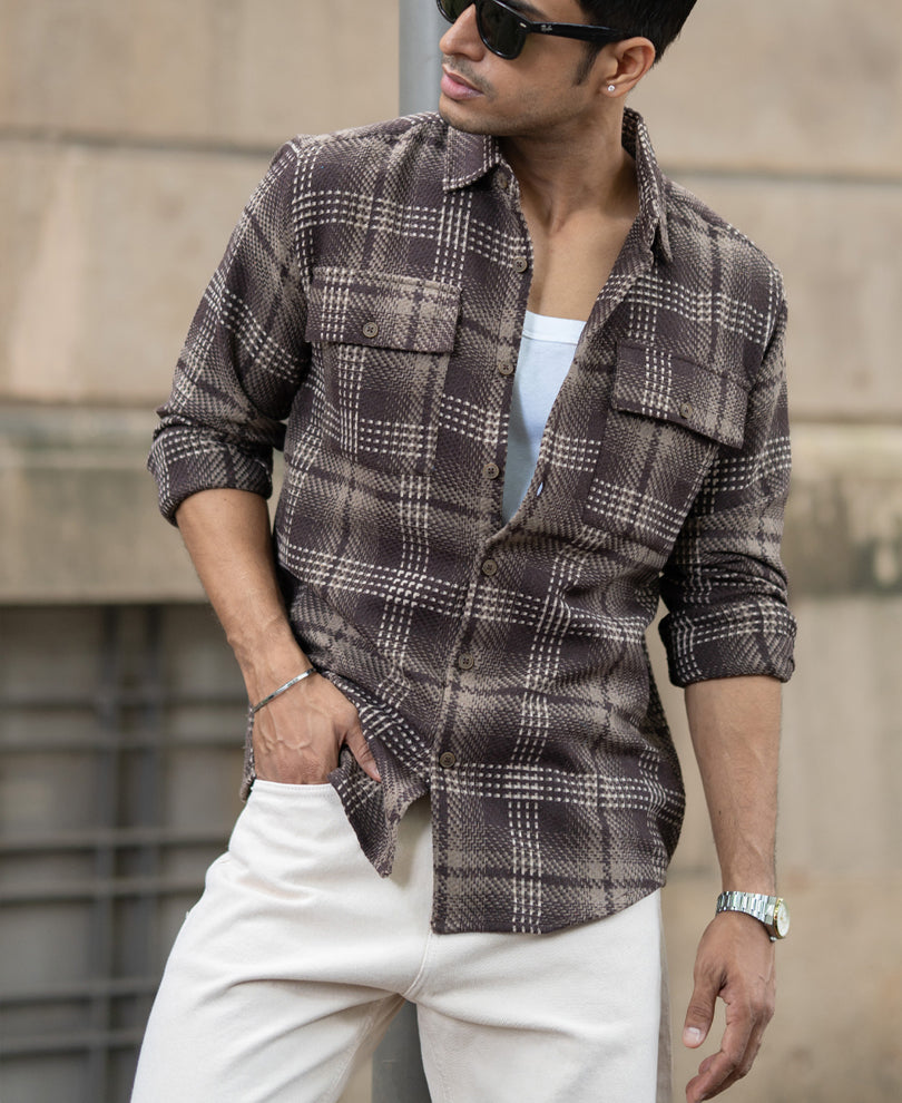 brown structured checks shirt brown structured checks shirt