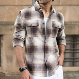 beige structured checks shirt