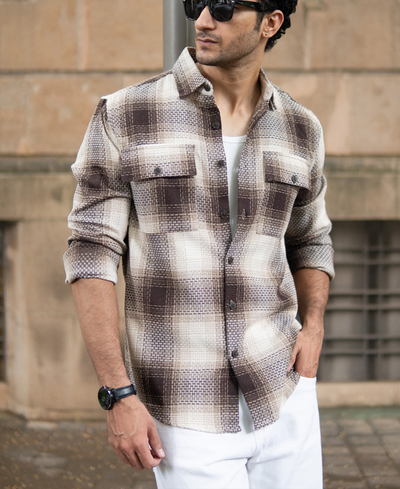 beige structured checks shirt beige structured checks shirt