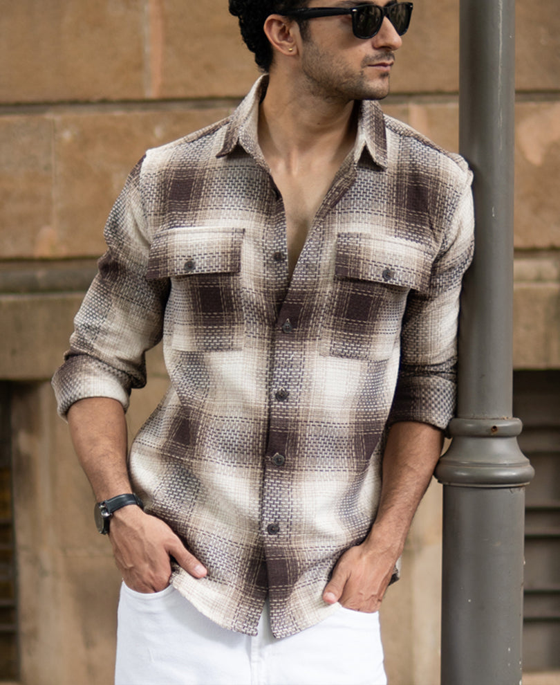 beige structured checks shirt beige structured checks shirt