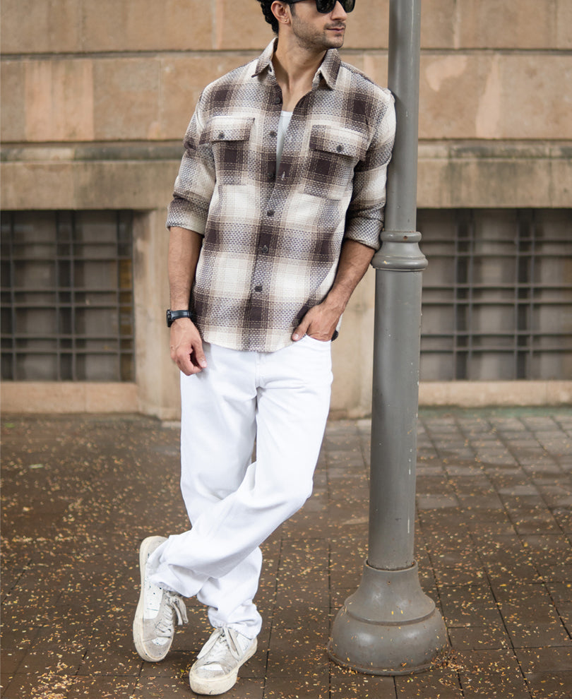 beige structured checks shirt beige structured checks shirt