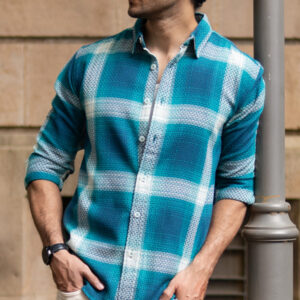 Home blue structured checked shirt