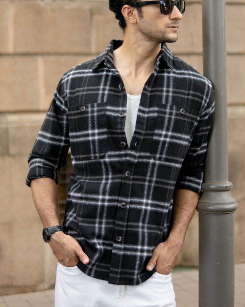 black brushed checkrd shirt