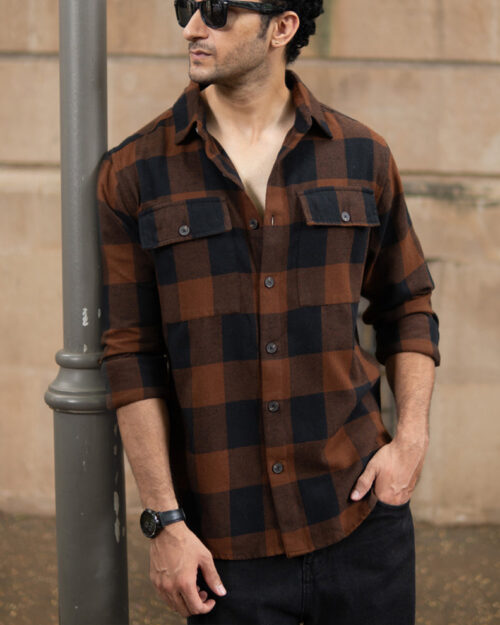 brown and black checks shirt