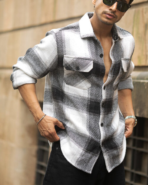 black and white checks overshirt