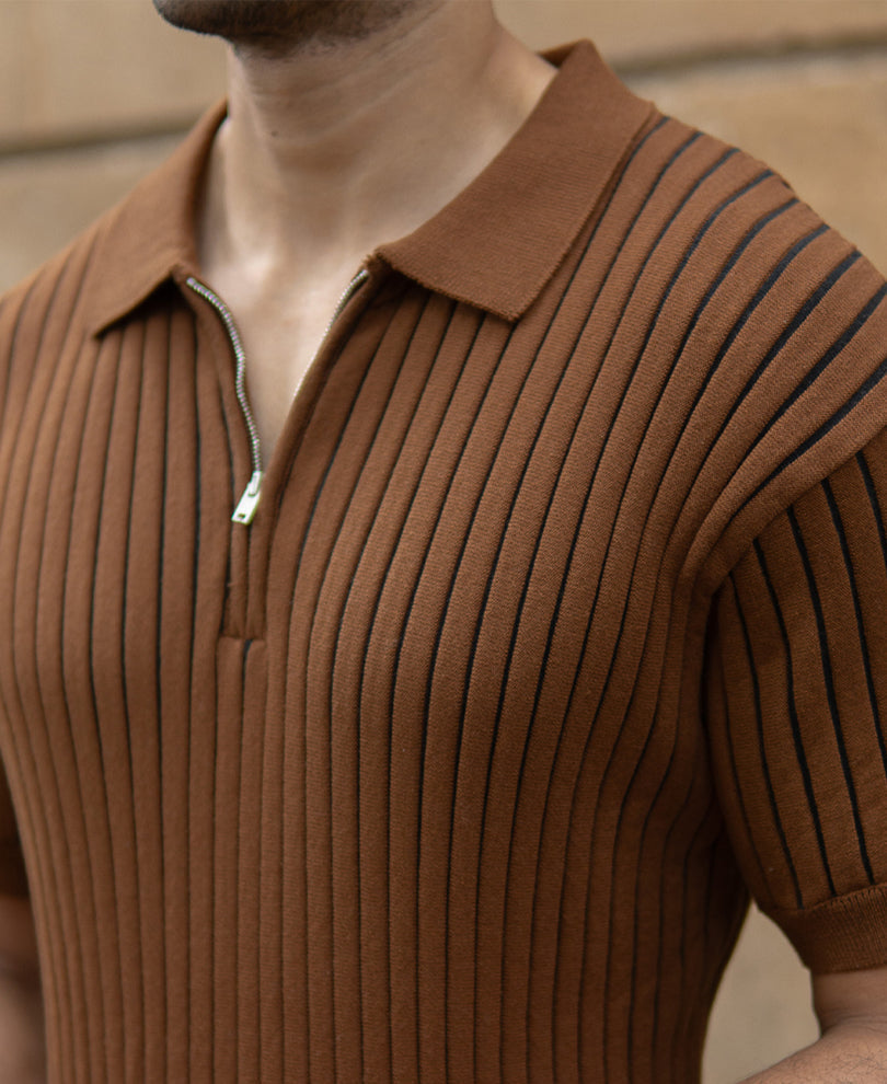brown striped knit polo t shirt brown striped knit polo t shirt