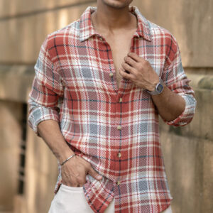 Home brick structured checks shirt