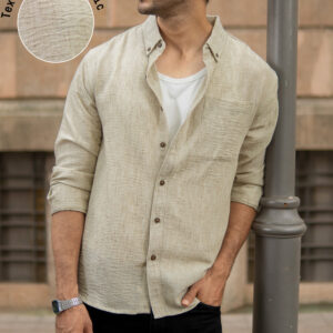 beige slub textured shirt