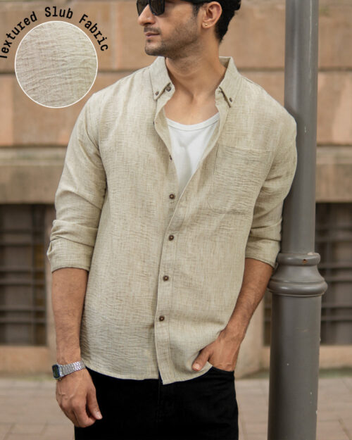 Home beige slub textured shirt