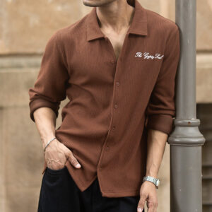 Home brown embroidered knit shirt