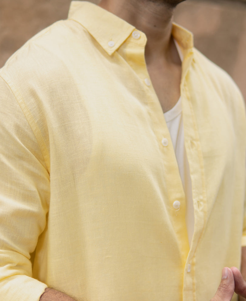 butter yellow linen blend shirt butter yellow linen blend shirt