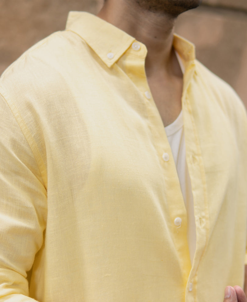 butter yellow linen blend shirt butter yellow linen blend shirt
