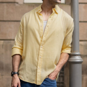 butter yellow linen blend shirt
