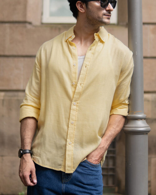 butter yellow linen blend shirt
