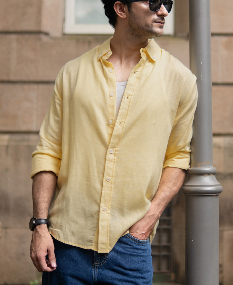 butter yellow linen blend shirt butter yellow linen blend shirt