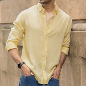 butter yellow linen blend shirt