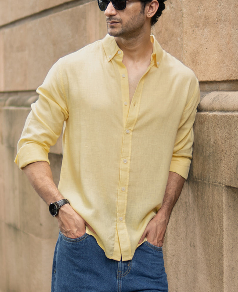 butter yellow linen blend shirt butter yellow linen blend shirt