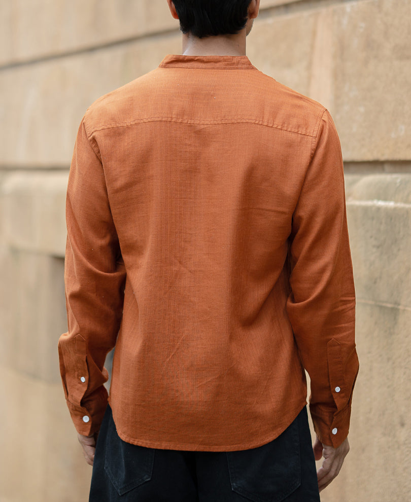 brown mandarin collar shirt brown mandarin collar shirt