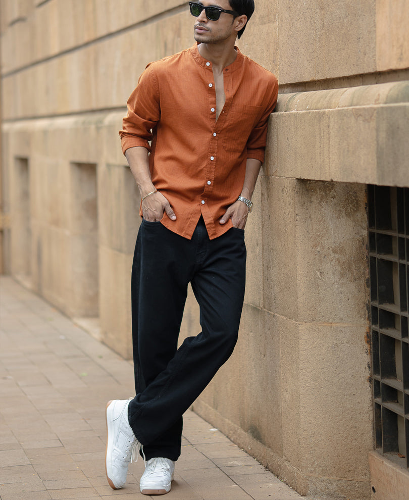 brown mandarin collar shirt brown mandarin collar shirt