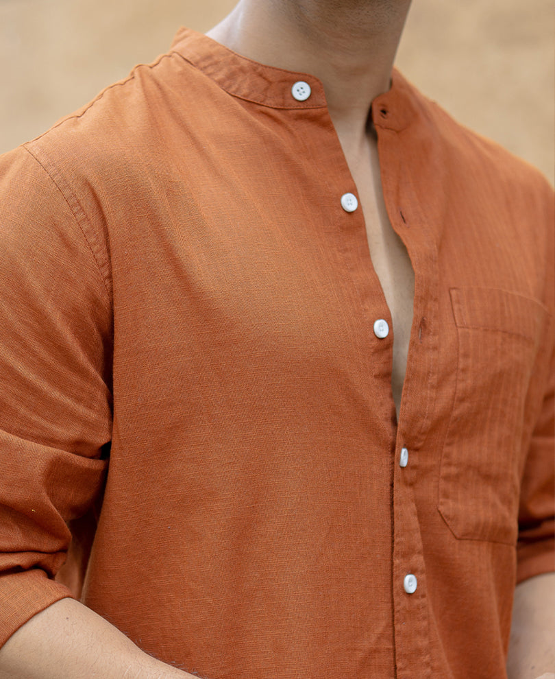 brown mandarin collar shirt brown mandarin collar shirt